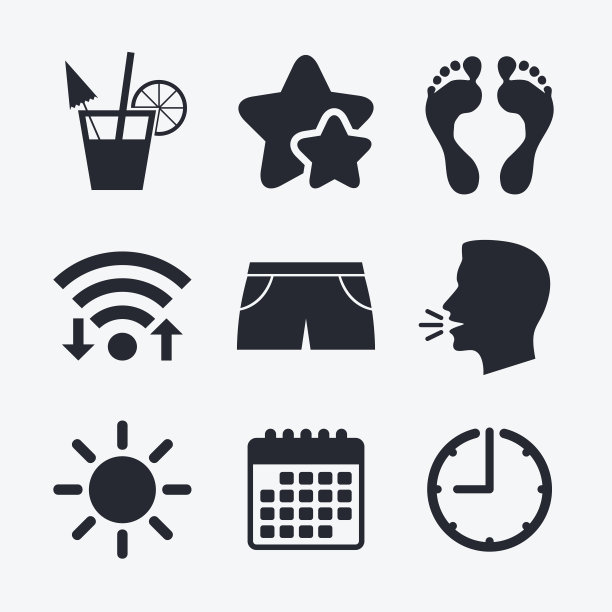 海滩假期图标。鸡尾酒,人类的足迹图片下载