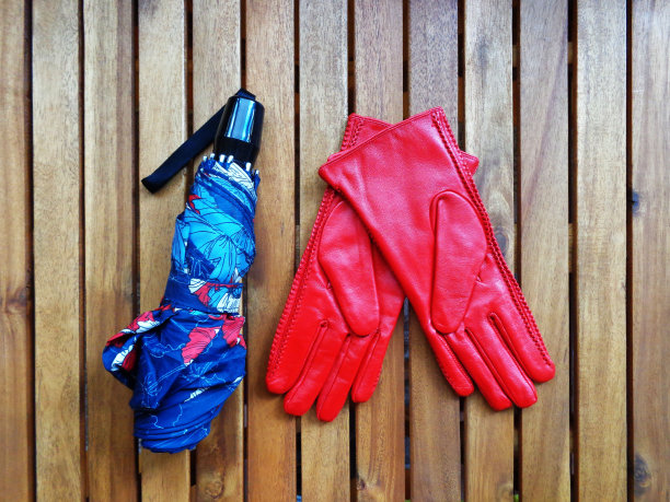 彩色伞和红色女式皮手套图片下载