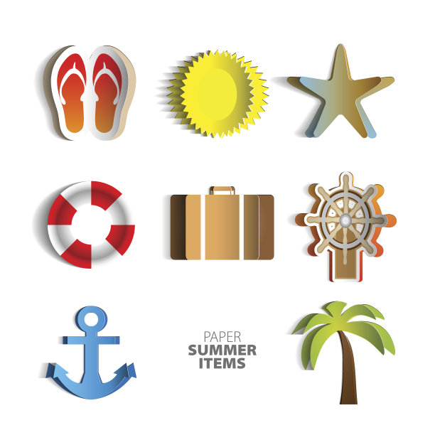 纸艺风格夏季海报套装图片下载