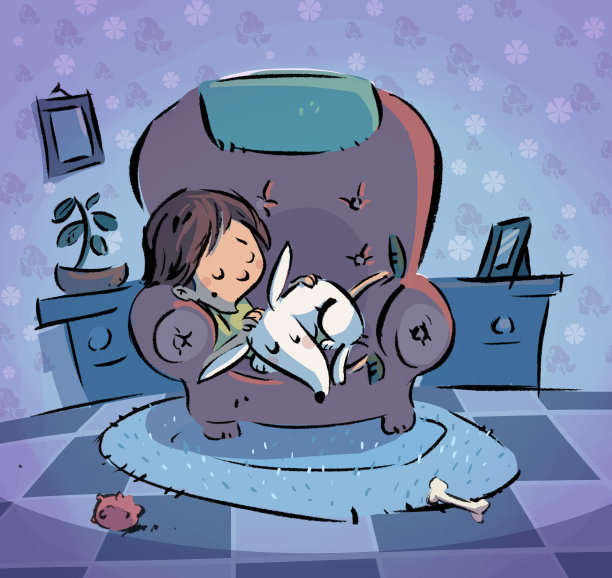 男孩和狗在睡觉图片下载