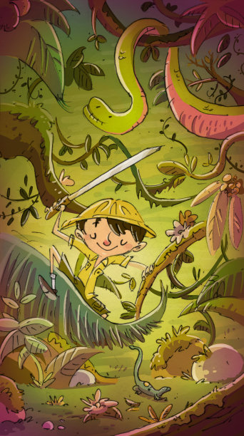 丛林中的孩子素材图片