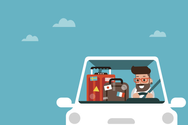 男人开车上路旅行度假。素材图片