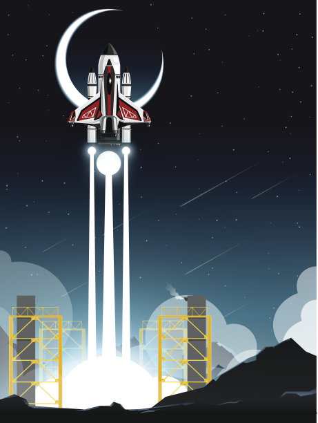 航天飞机在月牙形的深山发射站发射素材图片
