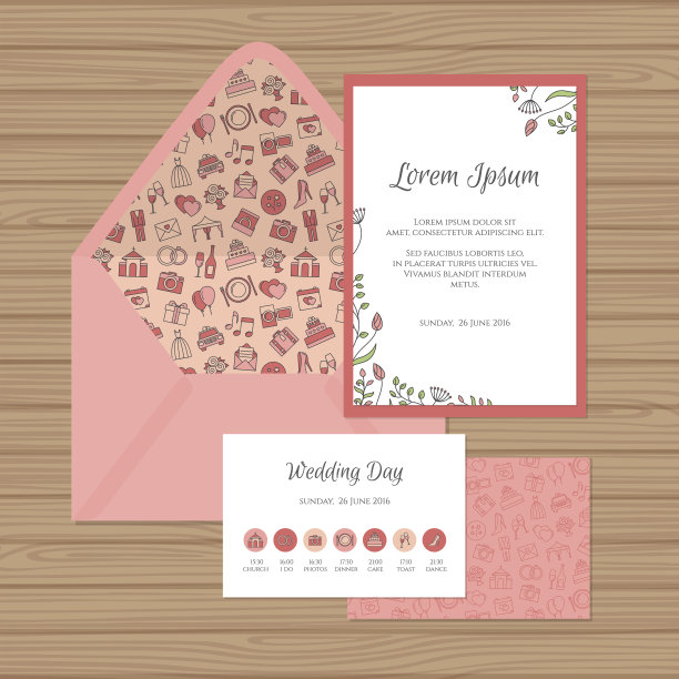 矢量婚礼邀请卡套与信封。图片下载