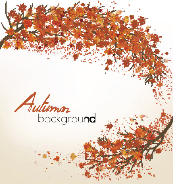 秋天的自然背景是一棵树和五颜六色的树叶。向量图片下载