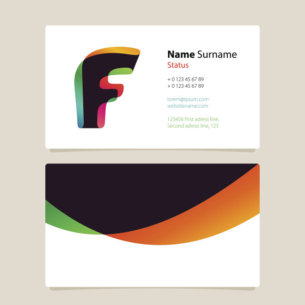 名片模板设计与覆盖F图标。图片下载