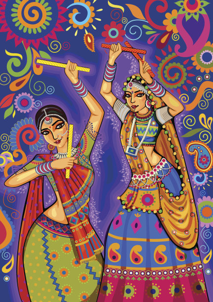 在Navratri的Dussehra Dandiya之夜，一名女子在表演伽巴舞图片下载