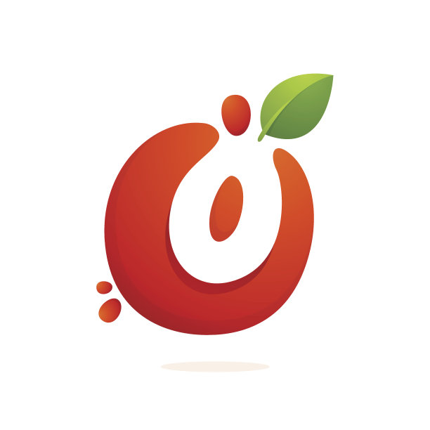 鲜榨果汁中的字母O与绿叶溅在一起。图片下载