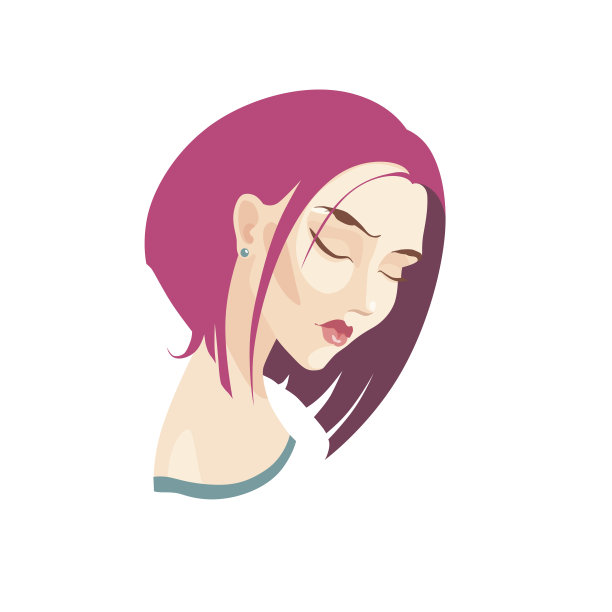 向量肖像悲伤的女孩与粉红色的头发素材图片