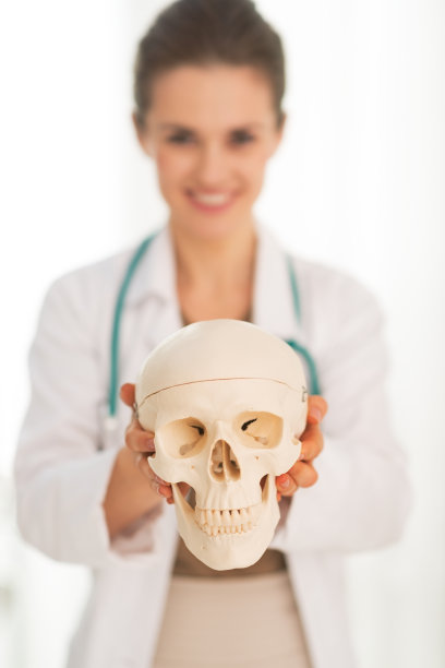 展示人类头骨的女医生特写图片下载