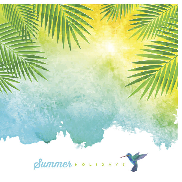 热带夏季水彩背景素材图片