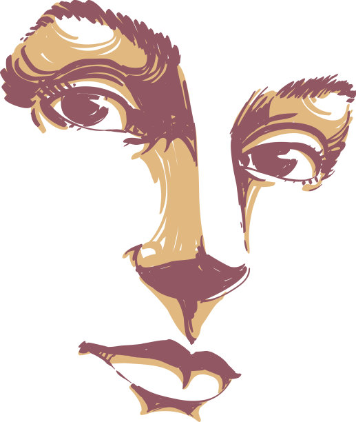 手绘艺术肖像白肤浪漫女子，表情主题插画。美丽的女士摆姿势在白色的背景，精致的面容特征。图片下载