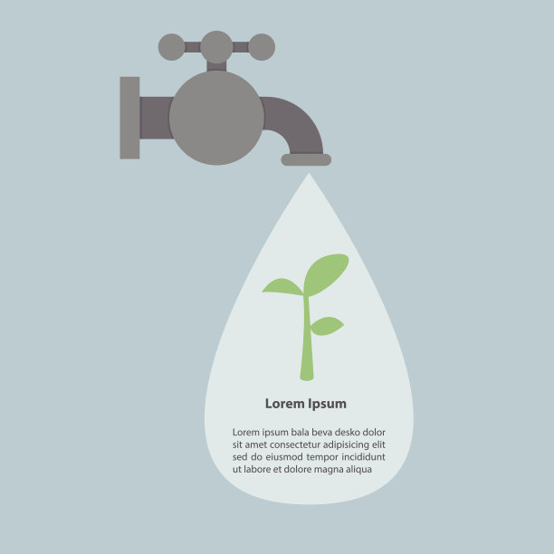 水龙头和水滴与小植物，信息图图片下载