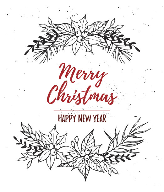 手绘矢量插图圣诞花环。圣诞设计元素(月桂，树叶，冬青，杉木和松树的树枝，浆果)。完美的邀请，贺卡，海报，印刷品图片下载