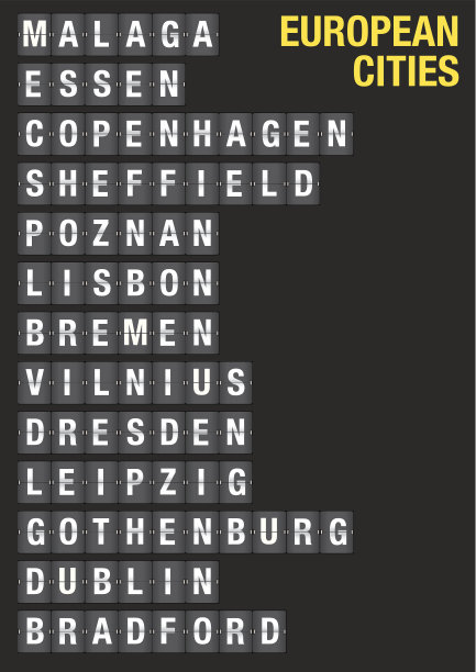 机场白板上的欧洲城市名称图片下载