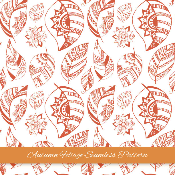 色彩斑斓的秋花无缝图案背景与树叶。图片下载