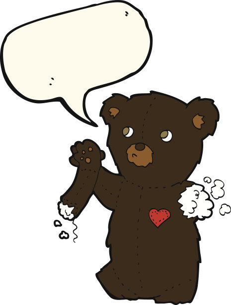卡通泰迪熊和撕裂的手臂和讲话气泡图片下载
