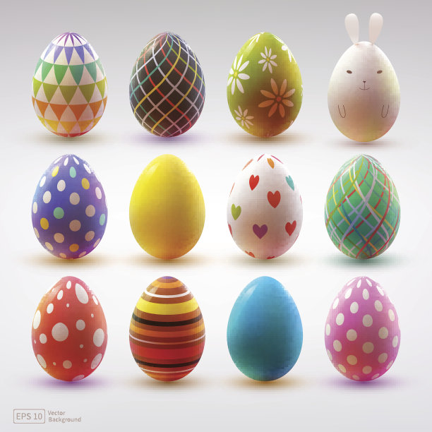 一套现实的鸡蛋在白色的背景。图片下载