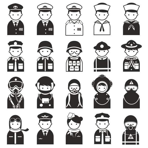 代表不同职业的男性卡通形象图片下载