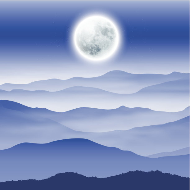 背景与满月和山在雾图片下载