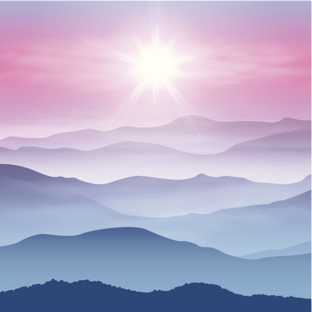 背景与太阳和山在雾图片下载
