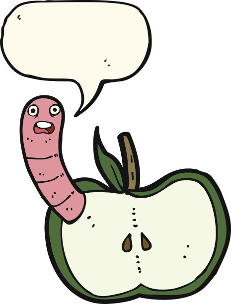 卡通苹果，蠕虫和语音泡泡图片下载