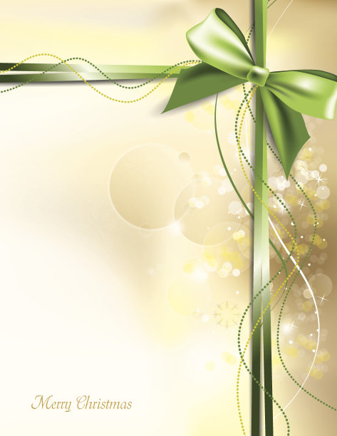 圣诞背景与绿色丝带和蝴蝶结。图片下载