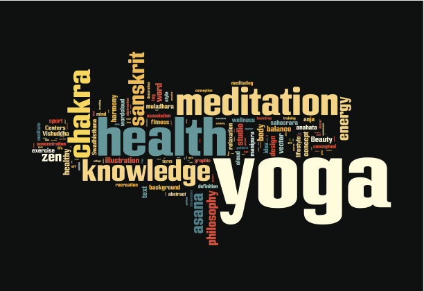 瑜伽。文字云概念插图。图片下载
