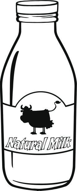 黑白卡通奶瓶与标签图片下载