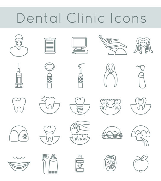 牙科诊所的服务图标为扁平细线图片下载