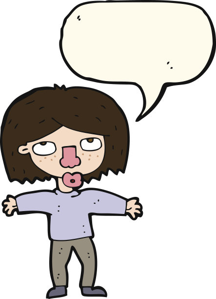 卡通女孩抬头看泡泡说话图片下载