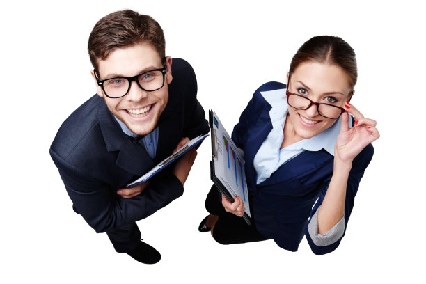 俯视图的照片的商业男人和女人与文件夹图片下载