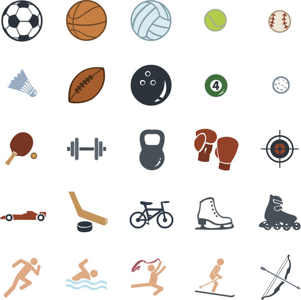 矢量设置的25种颜色的运动图标图片下载