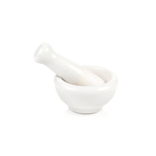 实验室测试用白色陶瓷研钵和研杵图片下载