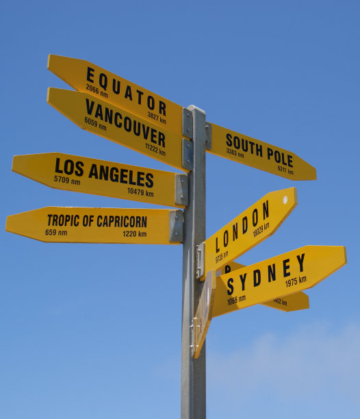 新西兰雷因加角主要城市的路标图片下载