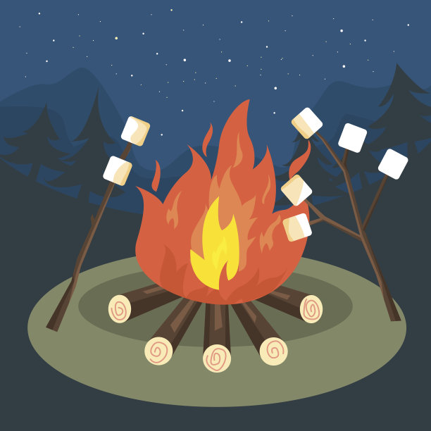 篝火派对棉花糖烤矢量插图素材图片