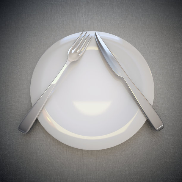 空盘子，叉子和刀。图片下载