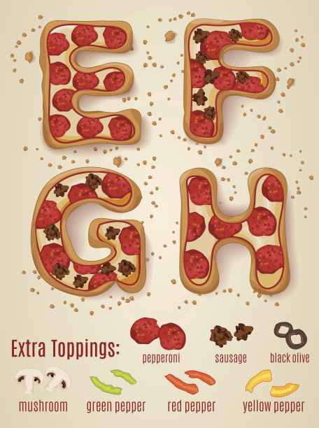 向量比萨字母表。图片下载