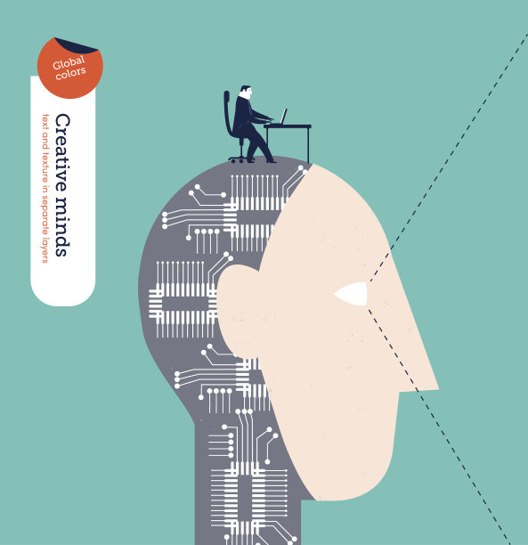 带商人和笔记本电脑的机器人头图片下载