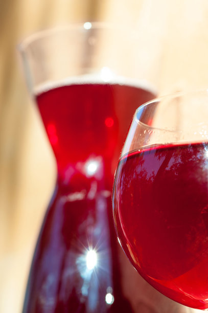 阳光下的自制红酒和水瓶图片下载