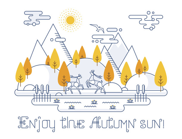 秋天向量景观插图在线性风格图片下载