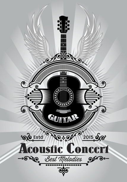 音乐会公告牌上的吉他复古海报图片下载