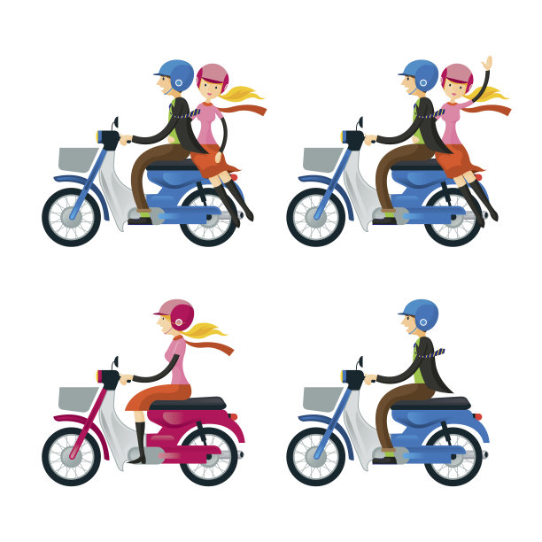一对，男人，女人，骑摩托车图片下载