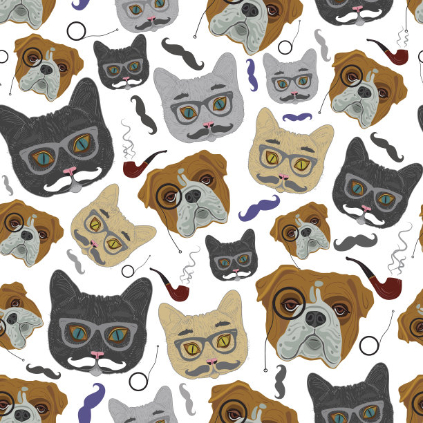 猫和狗。向量无缝模式。图片下载