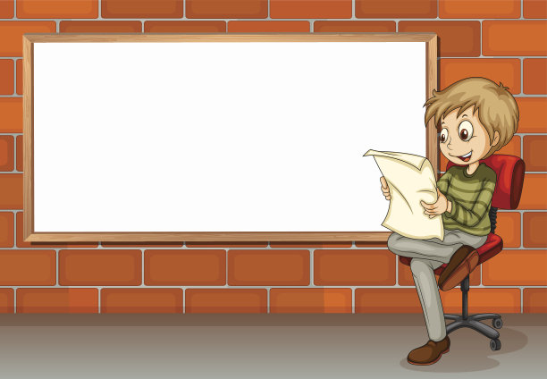 商人在空白的黑板旁阅读图片下载