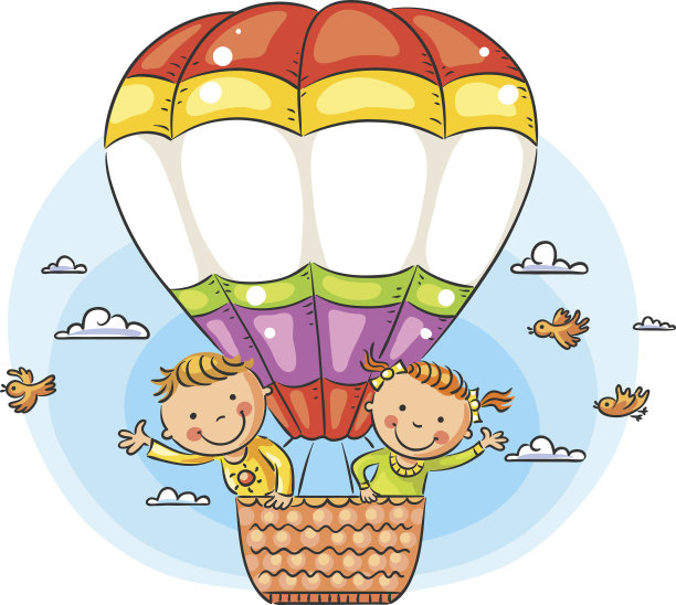 快乐的卡通孩子乘飞机旅行图片下载