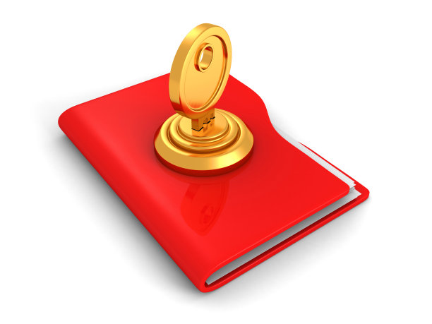 保护数据概念，红色办公室文件夹和锁键图片下载