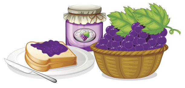 一篮葡萄，果酱和一个三明治图片下载