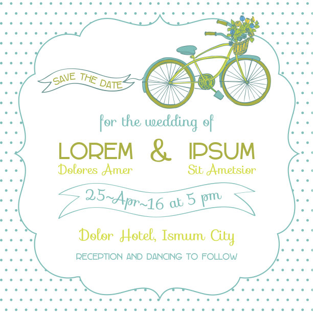 婚礼邀请卡-复古自行车主题-在向量图片下载