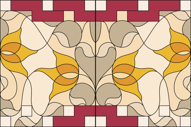 彩色玻璃窗户。组成程式化的郁金香，叶子，葛图片下载